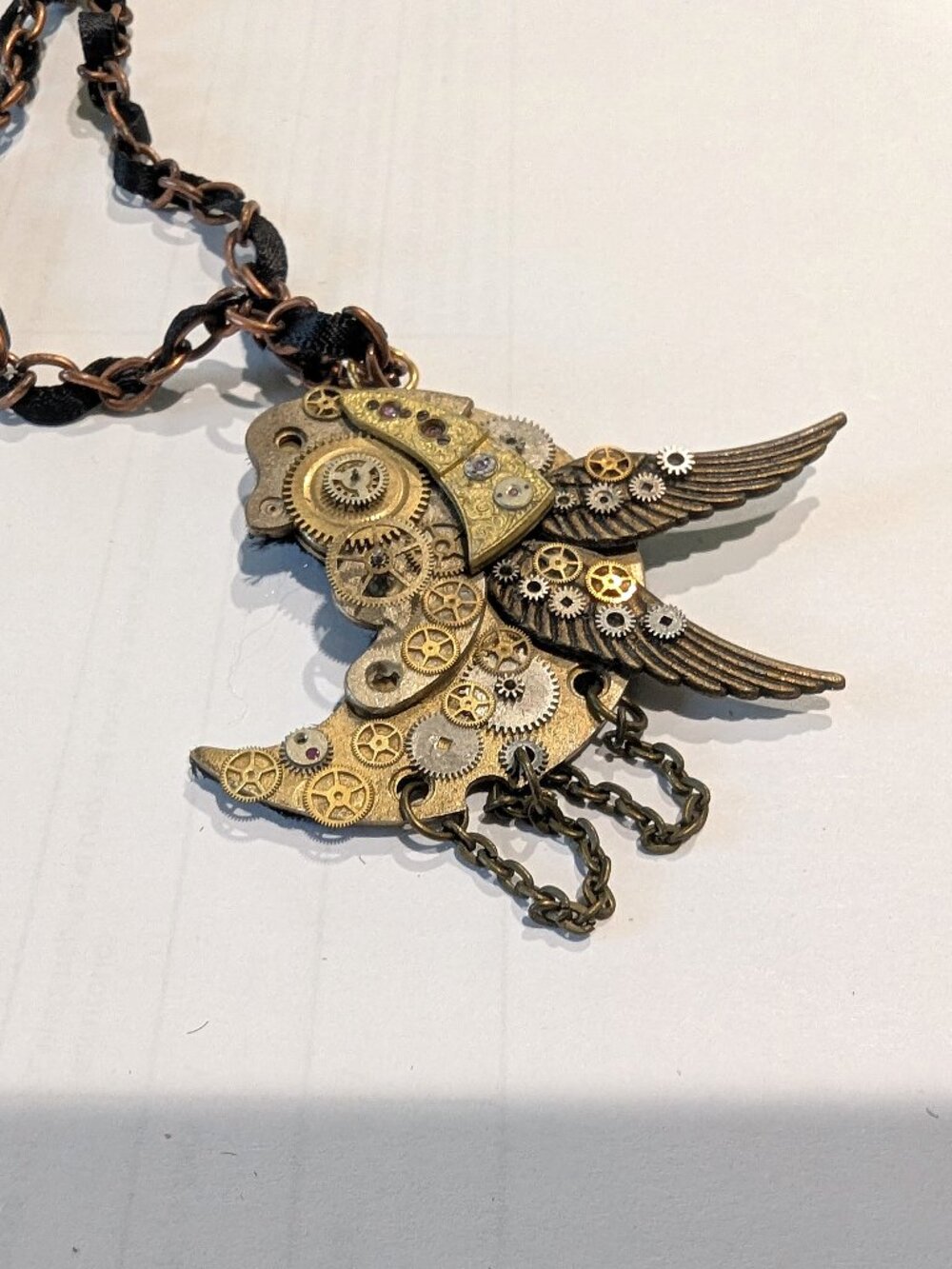 Steampunk Winged Crescent Moon Necklace